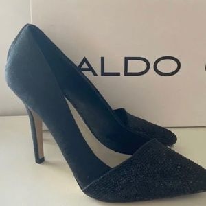Black Pointed toe Pumps ALDO suede & glitter heels stiletto  8.5 M DATE NIGHT!